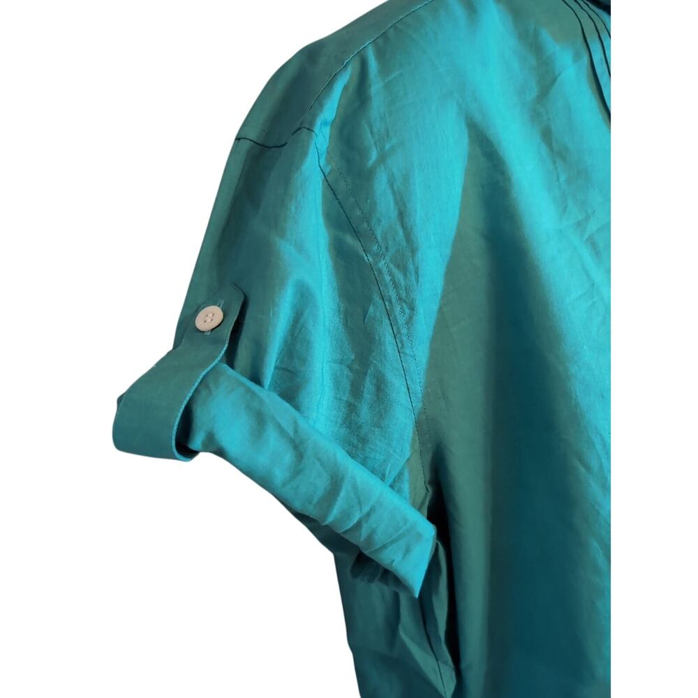 Turquoise Cuban Short Sleeve Button-up Men's Shirt Roll-up Sleeves 44"Chest D66 - Picture 4 of 7